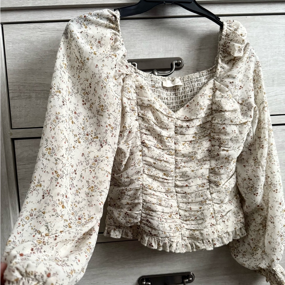 Floral Smocked Puff Sleeve Blouse | Cottagecore | Size XS